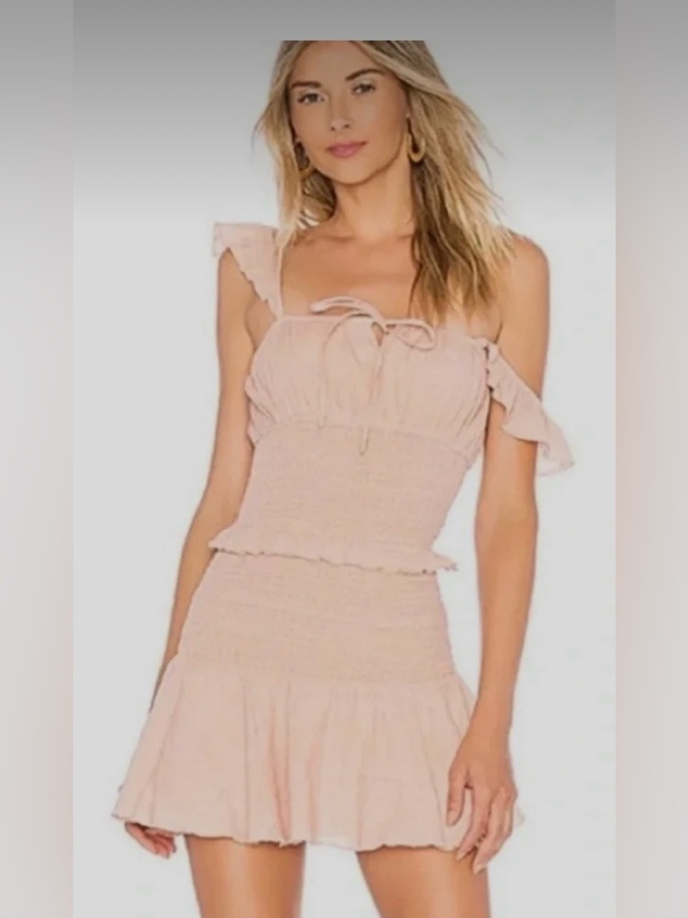 Smocked Ruffle Mini Dress in Blush Pink